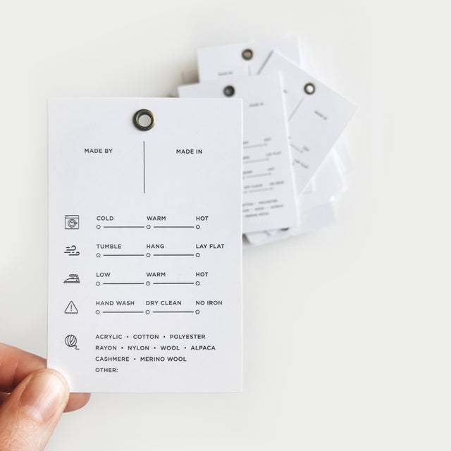 Stamp for Garment Tags With Fiber Content and Care